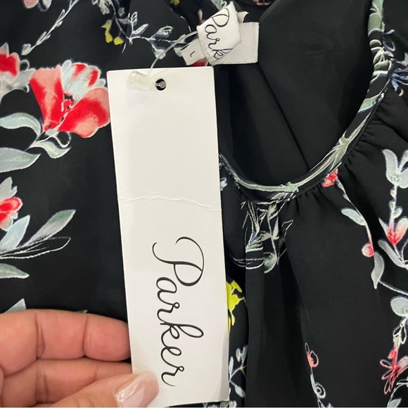 NWT Parker Black Blue Woodland Floral Printed Cold Shoulder Agave Mini Dress L - Picture 9 of 16